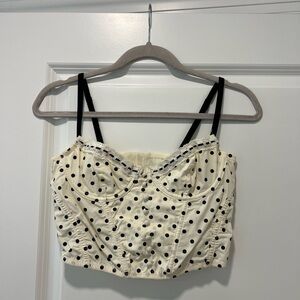 Urban Outfitters Polka Dot Cream and Black Women's Top